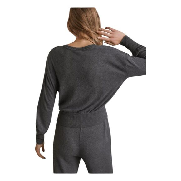 Anthropologie Rocio Surplice Faux Wrap Top Dark Gray Ribbed Knit Long Sleeve M - Picture 6 of 10